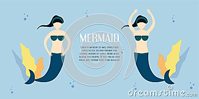Character of mermaid girl in the blue sea. Vector illustration Vector Illustration