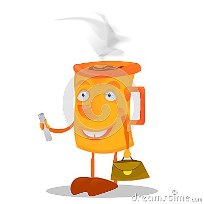 Character mug with bag Vector Illustration