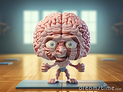 Character of a muscle brain. Concept of strong mind, study, learning or mental growth. Stock Photo