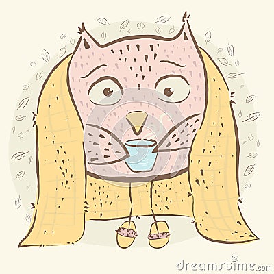 Character owl, autumn. baby illustration shirt design Cartoon Illustration