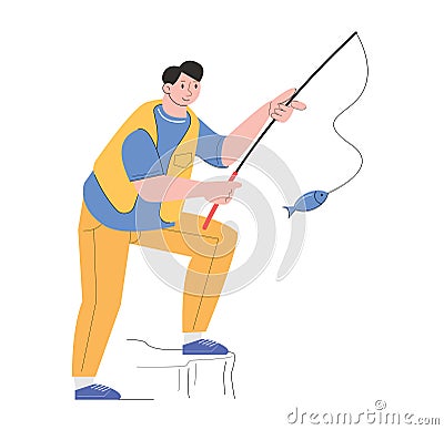 character people fishing hobby vector illustration Vector Illustration