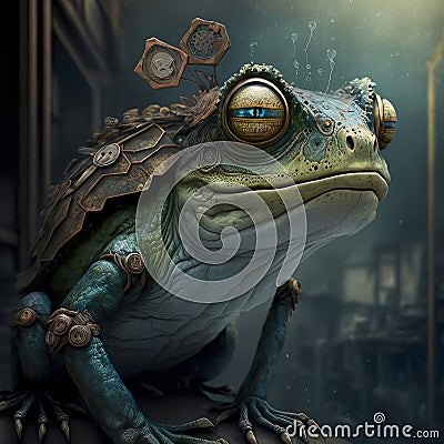 Character Portrait Fearsome Frog Warrior with Green Skin and Tribal Armor Stock Photo