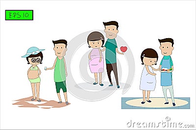 Character posture and activity of parents. Precautions to prevent gestational diabetes Inertia. Vector Illustration