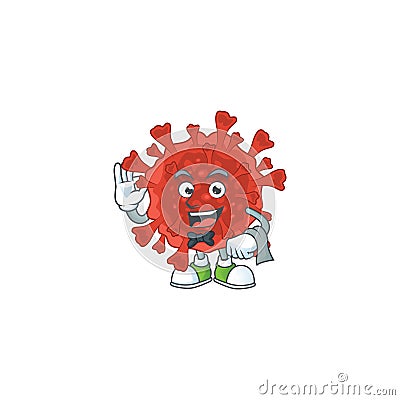 A character of red corona virus waiter working in the restaurant Vector Illustration
