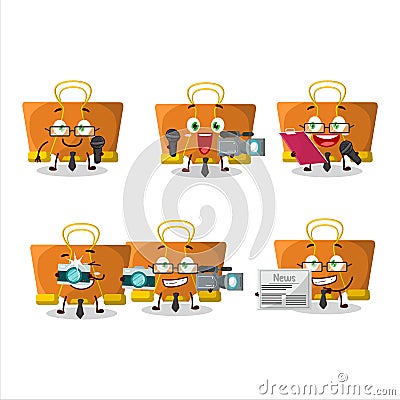 Character reporter orange binder clip cute mascot with microphone Vector Illustration