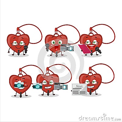 Character reporter red heart necklace cute mascot with microphone Vector Illustration