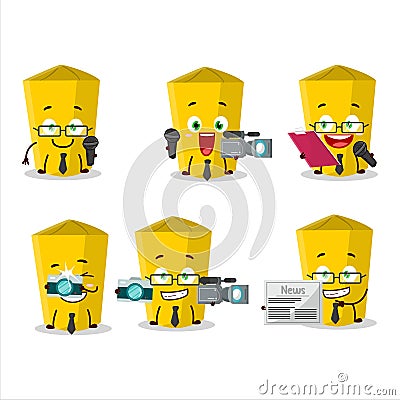 Character reporter yellow chalk cute mascot with microphone Vector Illustration