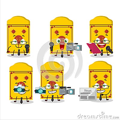 Character reporter yellow packets chinese cute mascot with microphone Vector Illustration