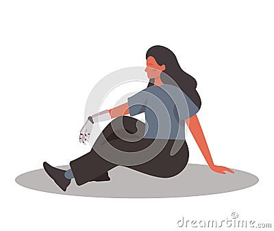 Character with a robot part. Human body upgrade with robotic mechanism. Vector Illustration