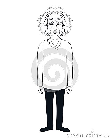 Character scientist physical with glasses coat outline Vector Illustration