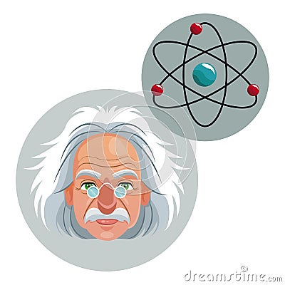 Character scientist physical molecule atom icon Vector Illustration