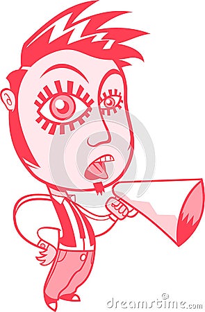 Character with sideburns and a goatee with a megaphone Vector Illustration