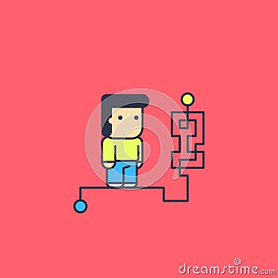 Character solves complex logical way Cartoon Illustration