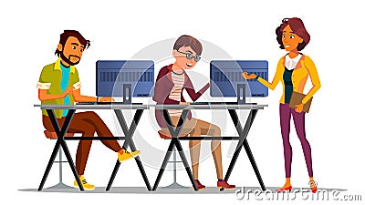 Character Supervisor Control Work Employees Vector Vector Illustration
