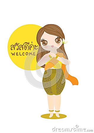 Character thai girl text Vector Illustration