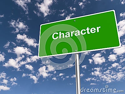 character traffic sign on blue sky Stock Photo