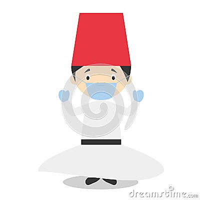 Character from Turkey. Whirling Dervishes dressed in the traditional way and with surgical mask and latex gloves Vector Illustration