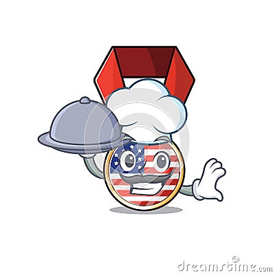 Character usa medal isolated on the chef holding food Vector Illustration