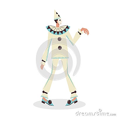 The character of the Venetian carnival is Piero. Crying clown from the circus. Vector Illustration