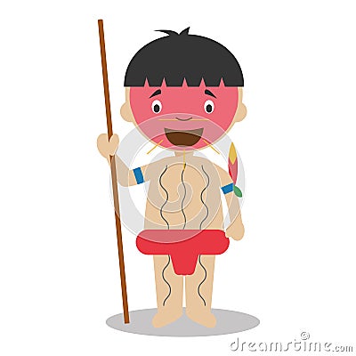 Character from Venezuela dressed in the traditional way as a Yanomami indigenous. Vector Illustration