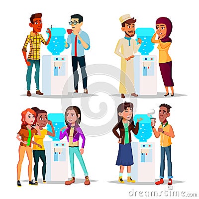 Character Water Cooler Talking Gossip Set Vector Vector Illustration