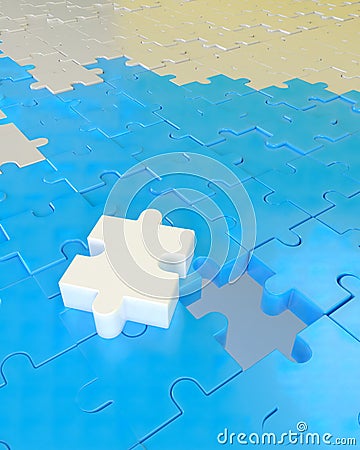 The character is wearing the last piece of the jigsaw puzzle to complete the mission. Includes selection path of floor and Stock Photo