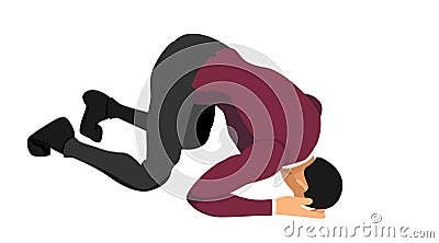 The character wearing a suit is bowing down holding his head. gestures indicate failure and bankruptcy Vector Illustration