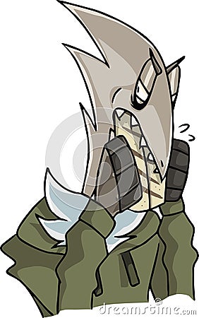 A character who angrily nibbles something Vector Illustration