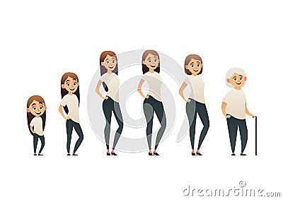 Character of a woman in different ages generation of people and stages of growing up Vector Illustration