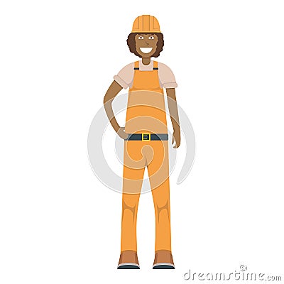 Character workman standing isolated on white, flat vector illustration. Human female important hard worker professional activity, Vector Illustration