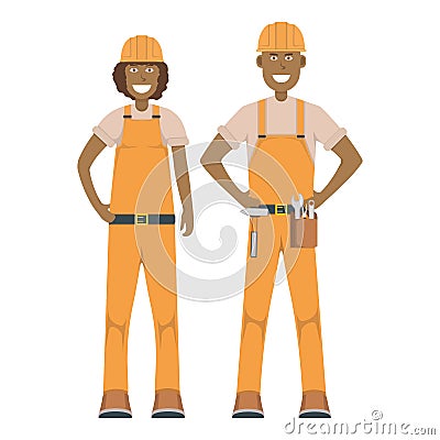 Character workman standing isolated on white, flat vector illustration. Human male and female important hard worker professional Vector Illustration