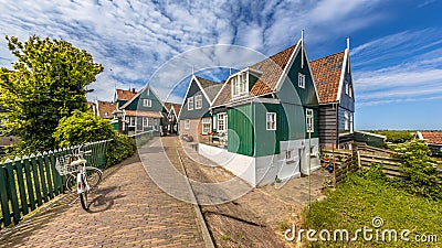Characteristic Dutch village scene with colorful wooden houses Stock Photo