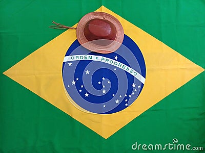 Characteristic hat of the Northeast region of Brazil and Brazilian flag Stock Photo