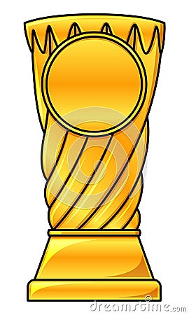 Golden sports reward trophy illustration isolated on white background. Copy space in circle for text or number. Award for champion Vector Illustration