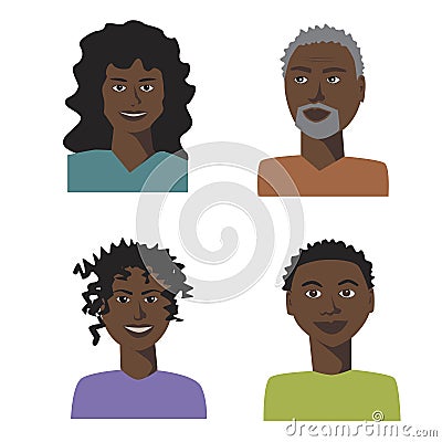 A characters of black men and women isolated on white background for design, a flat stock illustration with set of african Vector Illustration