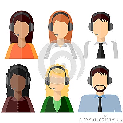 6 characters, Call center, icon Vector Illustration