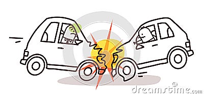 Characters and car - car crash Vector Illustration