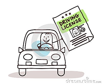 Characters and car - driving license Vector Illustration