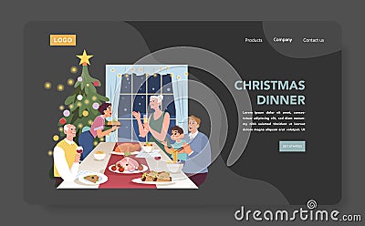 Characters celebrate christmas and new year dark mode or night mode Vector Illustration