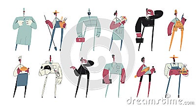 Characters of different professions in uniform men and women with various occupations Vector Illustration