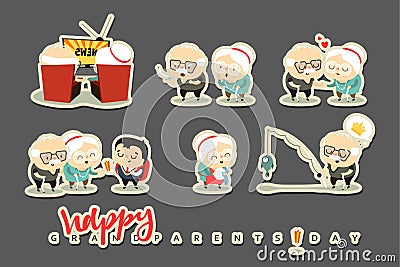 Characters elderly, grandparents. Doodle cute people . Vector Illustration