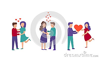 Characters for the feast of Saint Valentine`s Day. Isolated on white background. Vector Set of a loving couple man and woman Cartoon Illustration