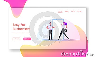 Characters Follow Business Etiquette, Good Manners Landing Page Template. Polite Office Colleagues Relations Vector Illustration