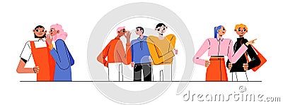 Characters gossips, whisper, spreading secrets Vector Illustration