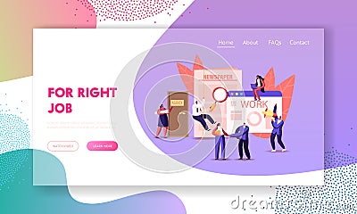 Characters Hiring Job Landing Page Template. People Waiting Work Interview in Office with Applicants, Cv Documents Vector Illustration