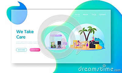 Characters Inside of Comfort Zone Landing Page Template. People Under Glass Dome and Jar Dreaming of Success and Career Vector Illustration