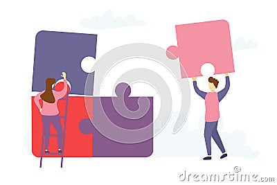 People connecting puzzle. Vector Illustration