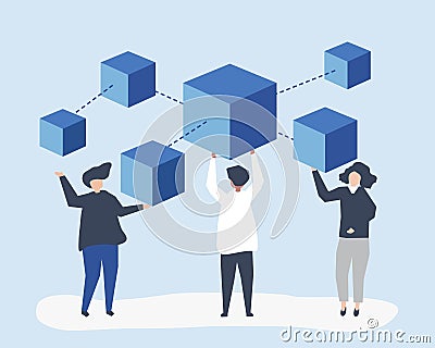 Characters of people holding a blockchain network illustration Vector Illustration