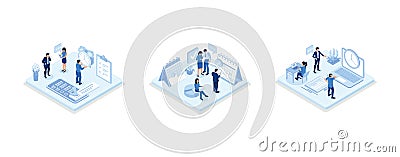 Characters planning project tasks, managing schedule and work time. Time management and schedule organization concept, set Vector Illustration