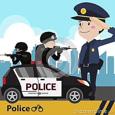 Characters police flat design Vector Illustration